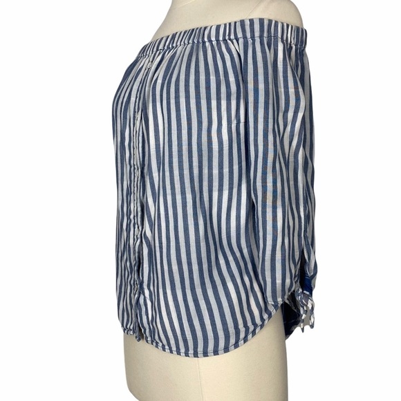 ANTHROPOLOGIE Cloth & Stone Off the Shoulder Striped Tencel Top - Picture 3 of 6